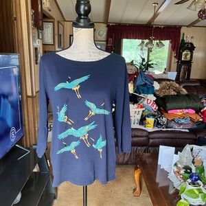 Woman’s LOFT brand quarter sleeve cranes birds shirt